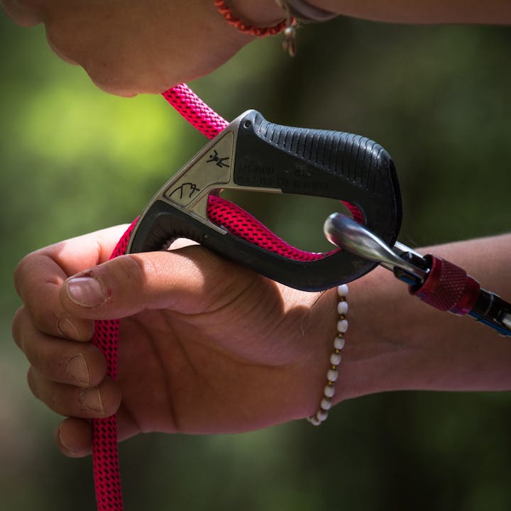 Photograph by Andy Earl of BD pilot belay device in use | Rappel Gear | Belay