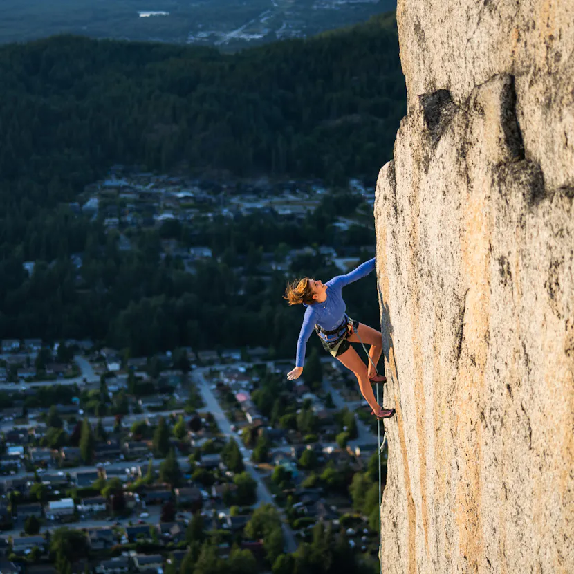 BD Athlete Collette McInerney climbs an arete in Squamish. 