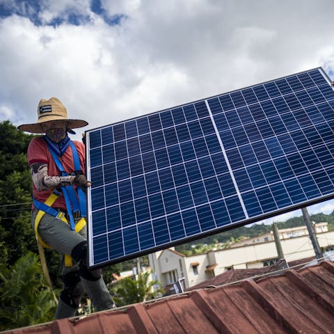 Solar panels being installed by the Honnold Foundation crew. Photo by Ricardo Arduengo