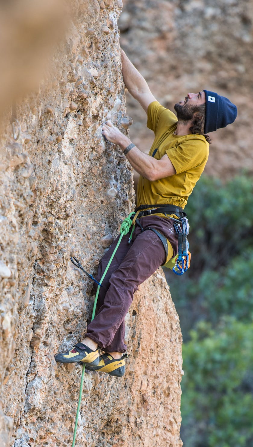 Man rock climbing on wall