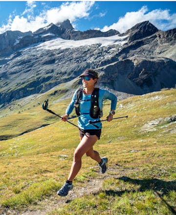 Black Diamond athlete Hillary Gerardi running in the Alps.