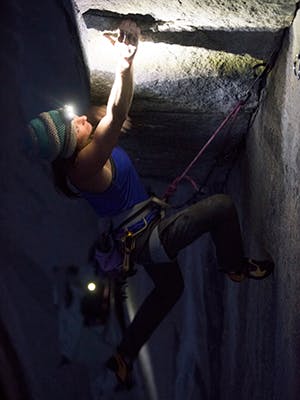 Babsi Zengerl climbing at night