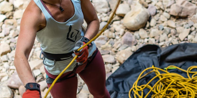 woman belaying with a BD rope