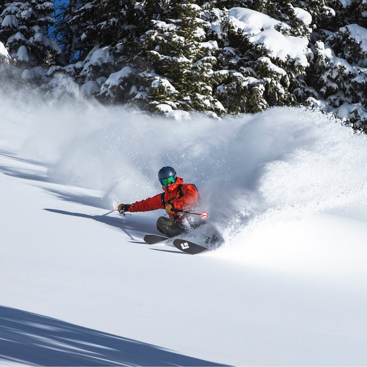 BD athlete Mike Barney skiing deep powder in the San Juans backcountry. 