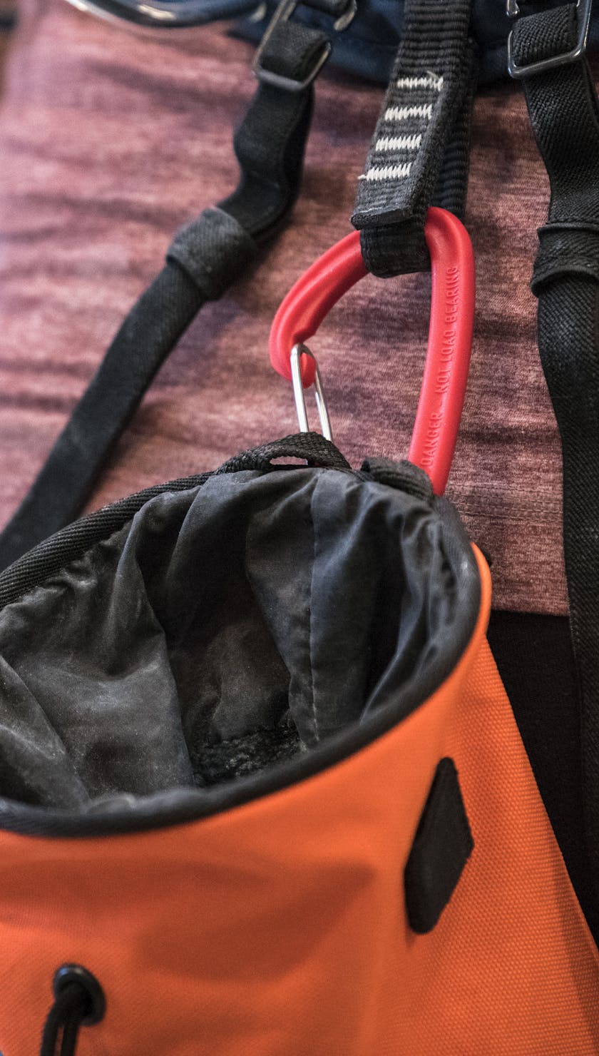 Chalk Bag clipped to a harness