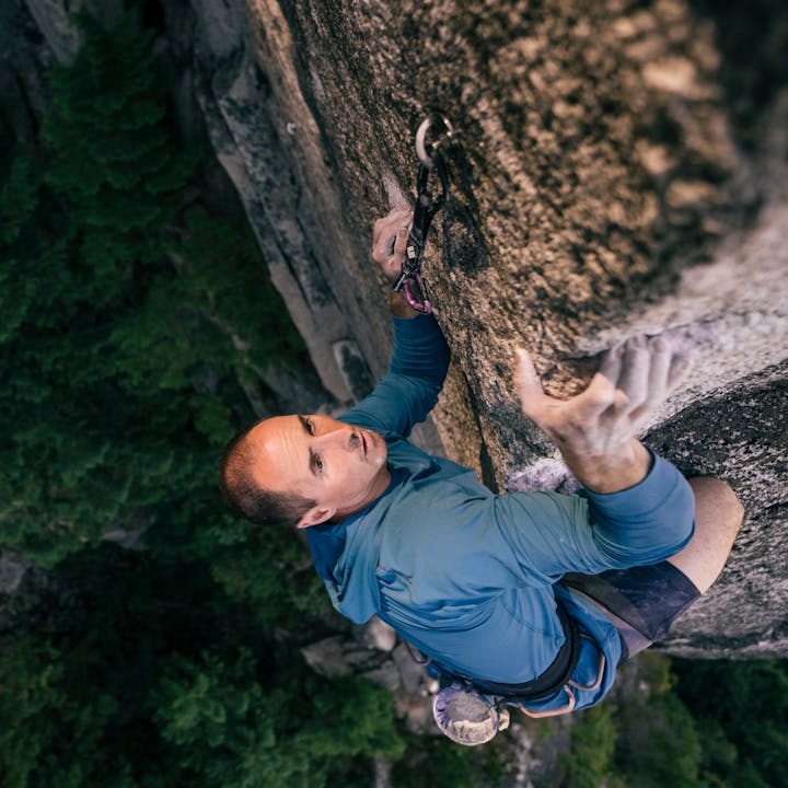 BD athlete Carlo Traversi climbs an arete. 