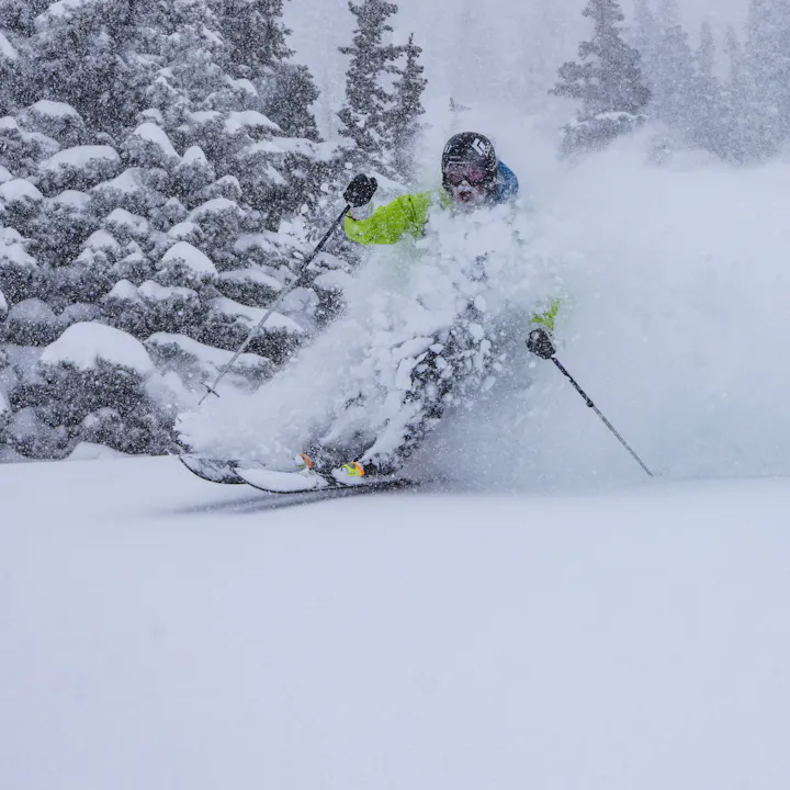 BD Ambassador Turner Peterson, skiing in the Recon LT stretch Ski Shell.