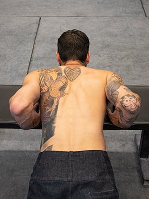 Photo of Sam Elias in lower pushup form.