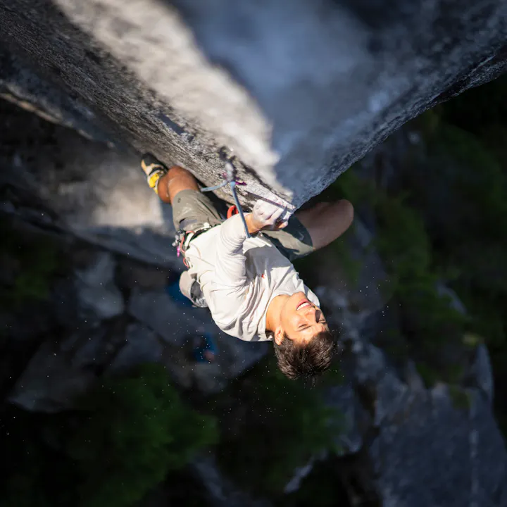BD athlete Connor Herson climbing in Squamish, BC. 