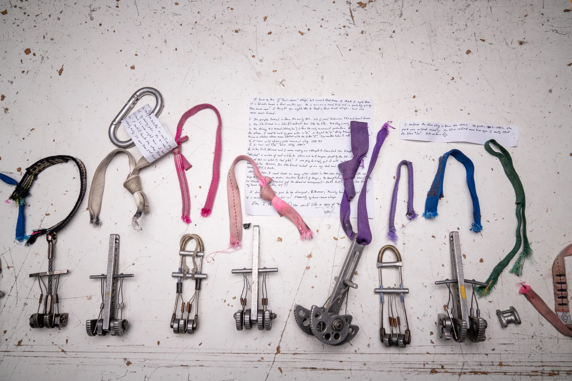 all the archival climbing gear lined up