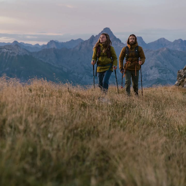 Two Hikers wearing the new Black Diamond collection
