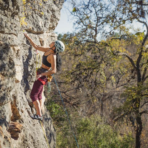Emilie Hernandez climbing in Texas. 