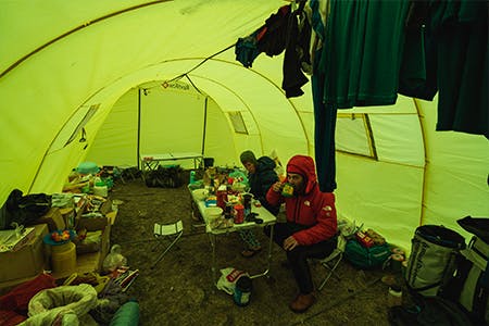 interior of the team's base camp
