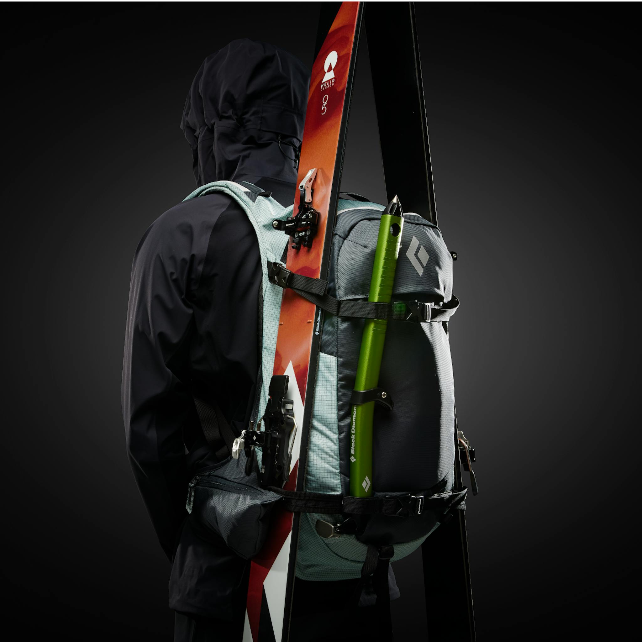 Dawn Patrol 32 backpack with Skis and Piolet attached