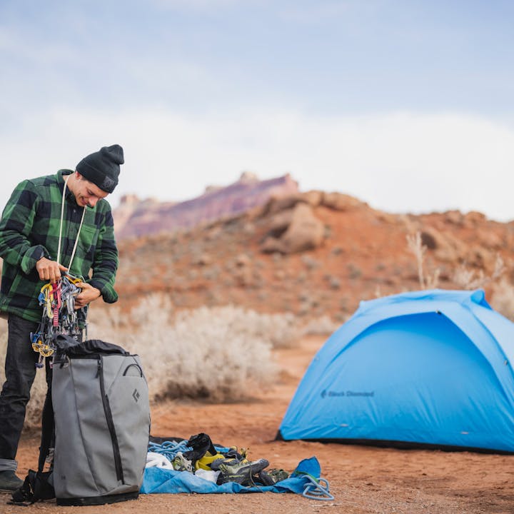 BD Athlete Connor Herson preps for a day of climbing in the desert. 