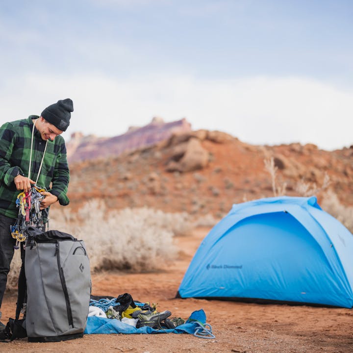 BD Athlete Connor Herson preps for a day of climbing in the desert. 