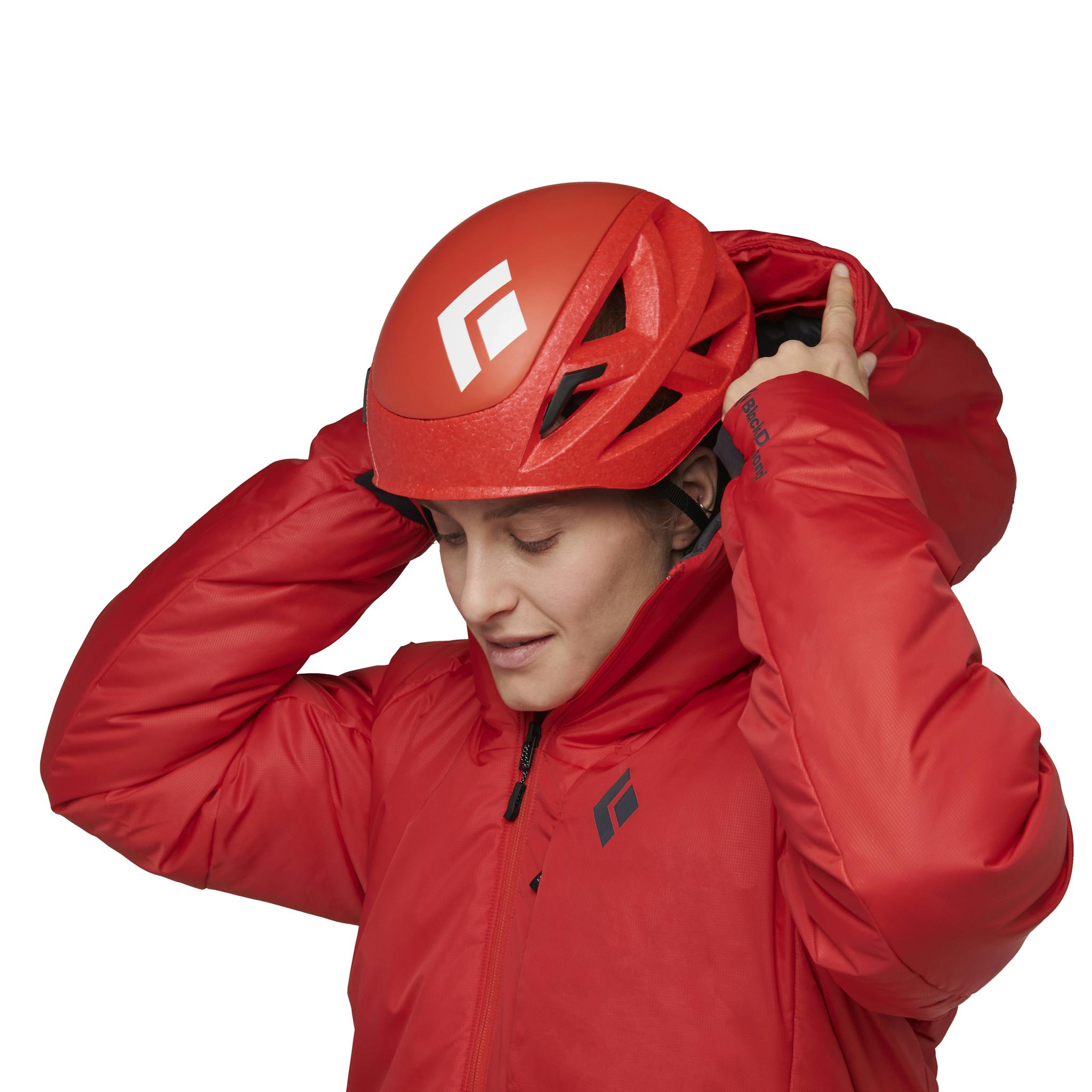 Adjustable climbing helmet-compatible hood