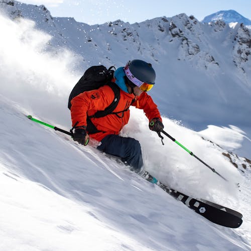 Black Diamond athlete Mike Barney skiing in the backcountry. 